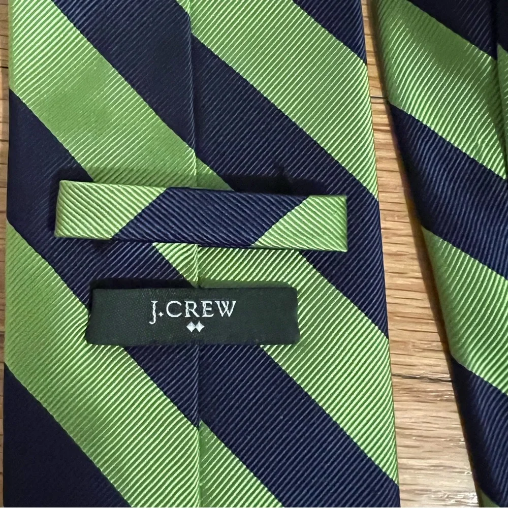 J. Crew Dark Blue and Green Striped Silk Tie
